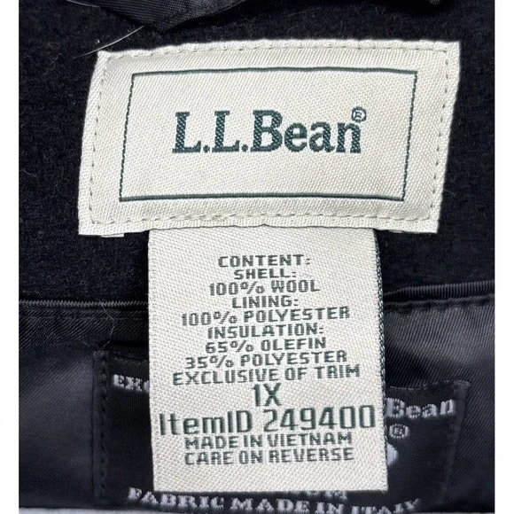 LL Bean Pea Coat Womens Plus 1X Bellandi Italian Soft Wool Insulated Black - Picture 4 of 12